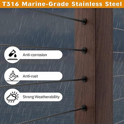 CELYND Cable Railing Protector Sleeves - 120 Pack T316 Stainless Steel Protective Sleeves - 1/8" 3/16" 5/32" Black Deck Cable Railing Hardware Kit for Wood Posts