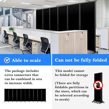 Upgrade Version Room Partition and Divider, Freestanding Rolling Dividers with Wheels,Office Privacy Screen Divider Wall,Classroom Felt Dividers,8'2"L* 6'7"H,4 Panel，Black