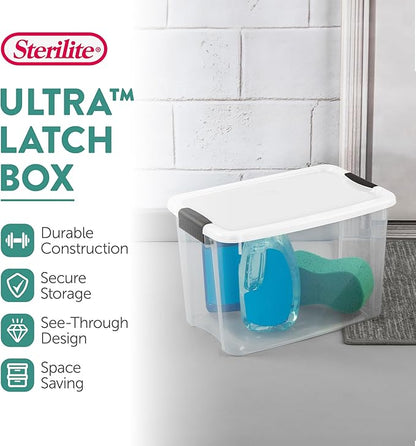 Sterilite 6-Pack Ultra Latching Box, Storage Bins with Lids, Clear Plastic, 30 Quart - Heavy-Duty Organizing Containers for Closet, Bathroom, and Office