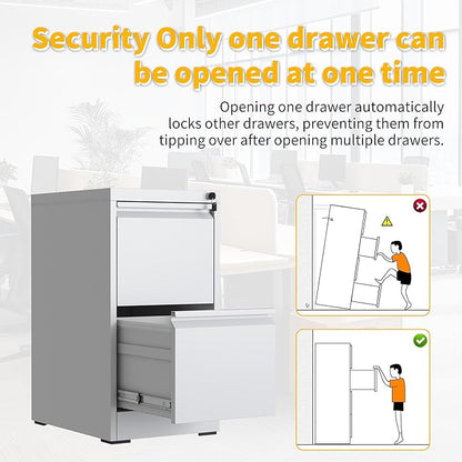 Reegangfa 2 Drawer File Cabinet with Lock, Metal Vertical Filing Cabinet, Lockable Heavy Duty Steel Small File Cabinets for Home Office, for A4 Legal/Letter Size Storage, White, Assembly Required