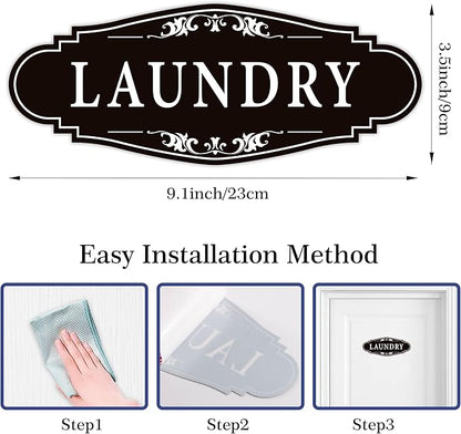 Laundry Room Door Sign for Business and Home，Self-adhesive Waterproof Cute Laundry Room Door Sticker Decals for House, Apartment, Hotel Laundromat Decor（Black）