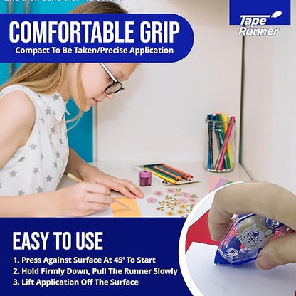 Tape Runner - Double Sided Adhesive with Dispenser Roller Included - Acid Free, Sticky, Clear & Transparent - Ideal for Scrapbooking, Crafts & More - Mini (197 inches per Cartridge), 20 Cartridges
