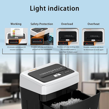 Bonsaii 15-Sheet Cross-Cut Paper Shredder, Heavy-Duty Office Use, 35-Min Continuous Runtime, P-4 Security Level, Anti-Jam, Shreds CDs & Cards, 4.8-Gallon Pullout Wastebasket