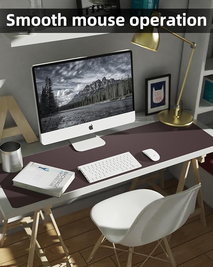 Leather Desk Pad Protector,48"x 17"Desk Mat Large, Mouse Pad, Non-Slip PU Leather Desk Blotter,Waterproof Desk Pad for Office/Home(Coffee)