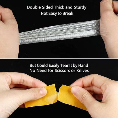 MILEQEE 3Pack Double Sided Tape Heavy Duty, 2in x 66FT (198FT Total), Super Sticky Resistente Clear Tape, Universal High Tack Strong Wall Adhesive with Fiberglass Mesh,Easy Use Mounting Tape