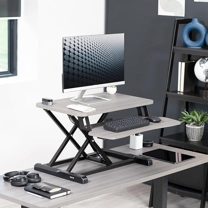 VIVO 26 inch Desk Converter, K Series, Height Adjustable Sit to Stand Riser, Dual Monitor and Laptop Workstation with Keyboard Tray, Gray Top, Black Frame, DESK-V026KG