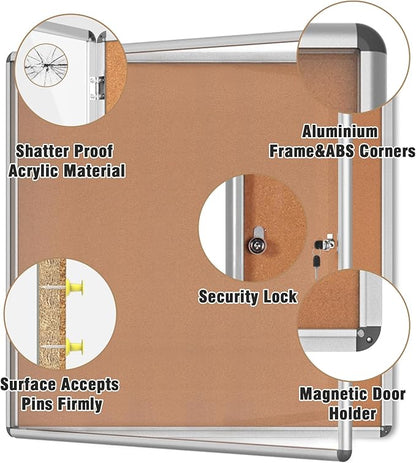 Mifuro 38"x38" Enclosed Bulletin Board, Lockable Weather-Resistant Aluminum Cork Noticeboard for School & Office, Silver Frame w/Cork