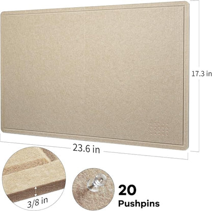 Bulletin Board, 24 x 18 inches Decorative Felt Pin Board, Cork Board Alternative for Wall, Foldable Photo Board with 20 Pushpins - Beige Brown