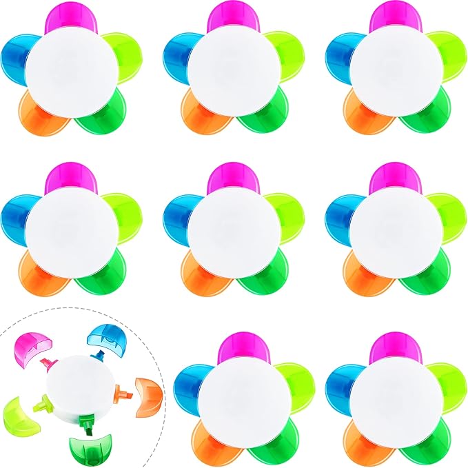 Outus 9 Pieces Petals Highlighters Assorted Colors Back to School Flower Shape Watercolor Highlighter Pens 5-in-1 Fluorescent Pens for Office School Stationery Aesthetic Supplies,5 Colors