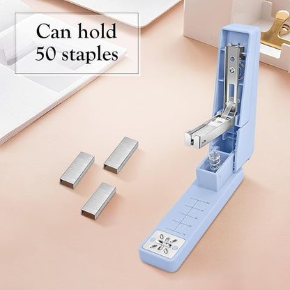 Swing-Arm Swivel Stapler - 20 Sheets Capacity, 360 Degree Rotate Desk Stapler with 100 Staples - Non-Slip Office Stapler, Blue