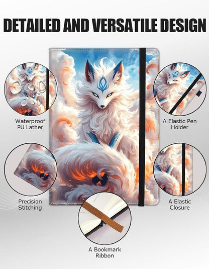 Hardcover Executive Notebooks, A5 PU Leather Lined Journal Notebook, 200 Pages Thick Paper Subject Notebooks for School,Work,Home Writing Business Notebook, Diary Book ，Fox Kitsune Japan