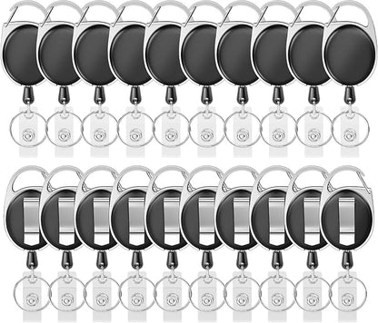 Retractable Badge Holder with Carabiner Reel Clip and Key Ring for ID Card Key Keychain Holders Black 20 Pieces by moeverEX