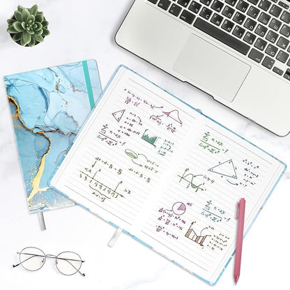 Lined Journal Notebook, Marble Hardcover Journal for Women, Medium 5.7 x 8.4 in, 160 Pages Thick Paper, Cute Aesthetic A5 College Ruled Notebook for Journaling Writing Work Office School, Blue