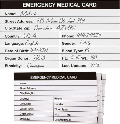 4 Pack Emergency Medical Information Id Card Red Medical Condition and Emergency Contact Id Wallet Card Medical Alert Wallet Card Pocket Size Medication List and Medical Cards for Caretakers (Black)