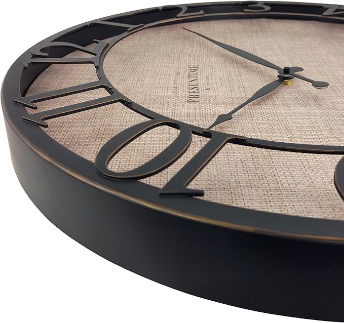 Presentime & Co 21" Farmhouse Series Wall Clock, Cottage Style, Faux Burlap, Oil Rubbed Antique Bronze Finish. Wall Décor for Living Room, Dining Room, and entryway.