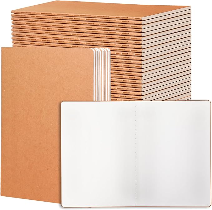miikoul 24 Pack Blank Kraft Notebooks, 8.3"x5.5" A5 Small Journal Bulk Blank Notebooks 80 Gsm Unlined with 60 Pages A5 Subject Notebooks Traveler Journal Set for Adult Students Office School Supplies