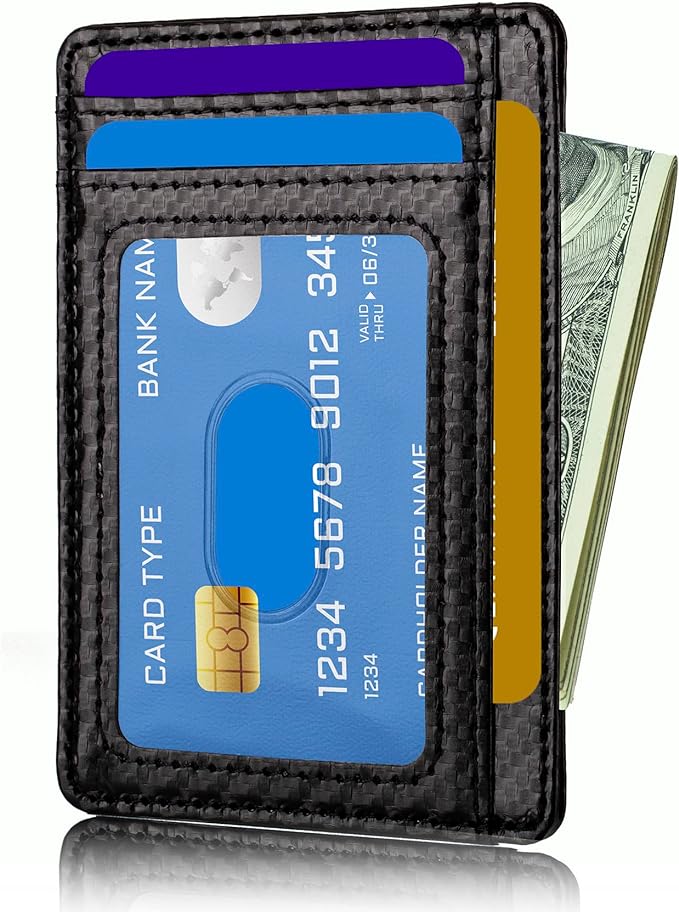 TOURSUIT Travel Minimalist Slim Front Pocket Wallet for Men Women, RFID Blocking Credit Card Holder Case (Carbon Fiber Black)