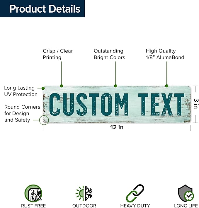 Custom Sign, Custom Street Sign, 11 Font Colors, 13 Font Styles, 4 Hole Options, 22 Sizes, 3x12 Inches, Rust Free DiBound, Fade Resistant, Made in USA by My Sign Center (Shabby Chic)