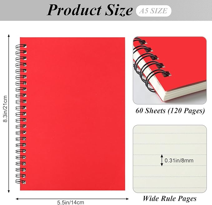 Leelosp 12 Pack Small Spiral Notebook A5 Lined College Ruled Spiral Journal Notebook 5.5 x 8.3 Inch Kraft Cover, 120 Pages for Work Students Office Business(Multi Colors)
