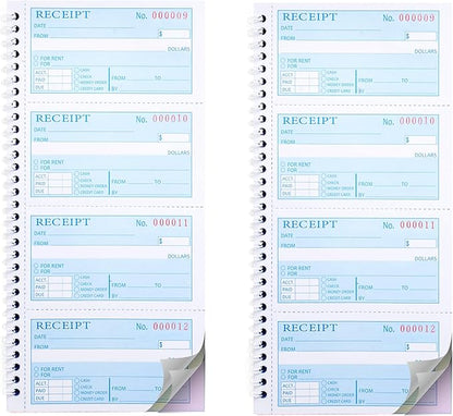 2 Packs Receipt Book with Carbon Copies,Money and Rent Receipt Book,3-Part Carbonless,5.31" x 11.22",100 Sets per Book