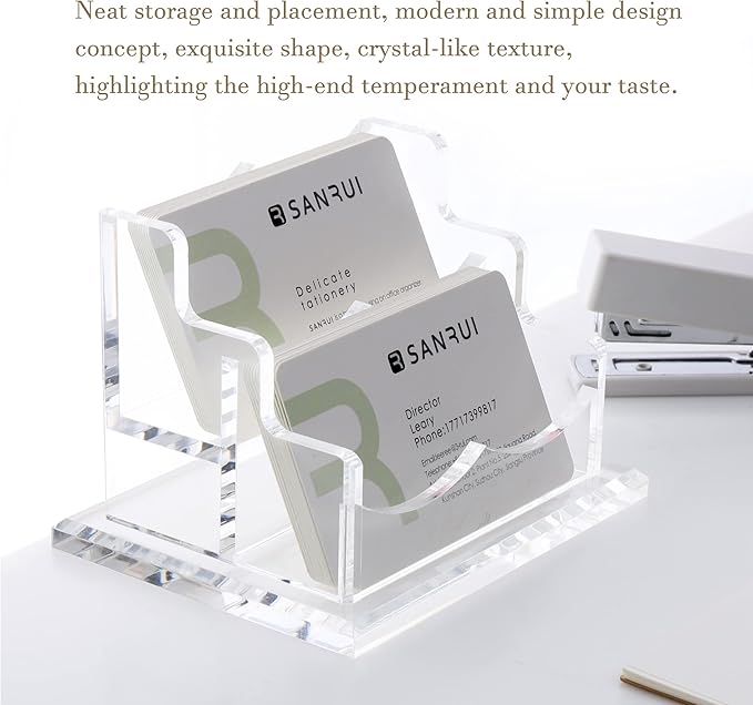 YUXUN Clear Acrylic 2-Tier Business Card Holder – 2-Slot Desk Organizer for Office, Reception, Trade Shows (Ideal for Men & Women)