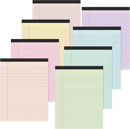 Fuutreo 8 Pcs 8.5'' x 11'' Colored Legal Pad Writing Pads Narrow Ruled 50 Sheets Per Notepad Perforated Writing Notepad Office Supplies for College Office Business (Macaron Color)
