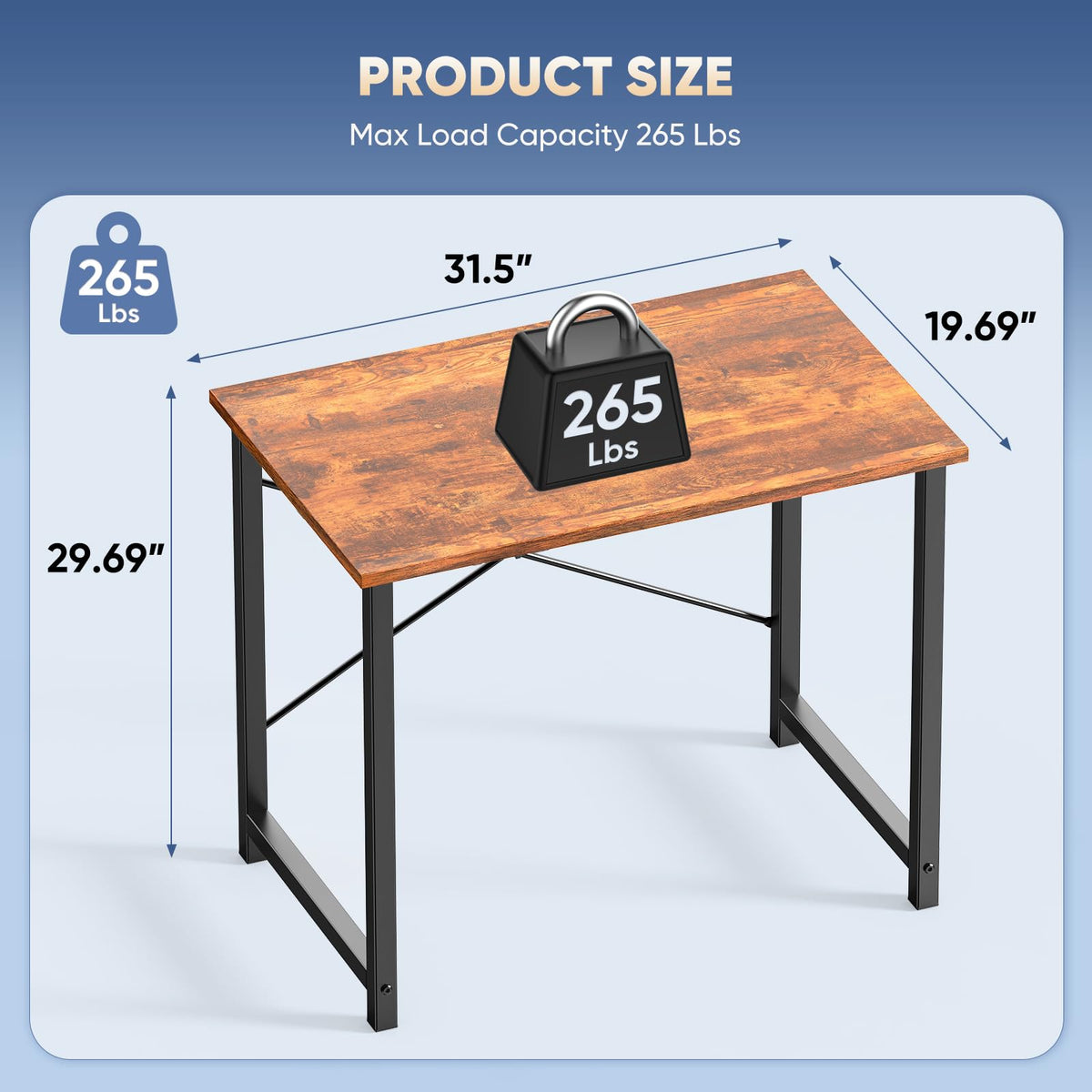 31 Inch Small Computer Desk for Home Office, Modern Study Writing Gaming Work Table Simple Style for Bedroom with X-Shaped ReInchforcement, Rustic Brown