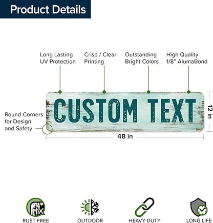 Custom Sign, Custom Street Sign, 11 Font Colors, 13 Font Styles, 4 Hole Options, 22 Sizes, 12x48 Inches, Rust Free DiBound, Fade Resistant, Made in USA by My Sign Center (Shabby Chic)