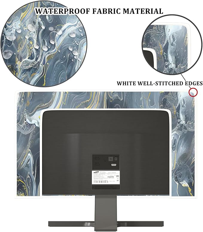 Baocicco Gray Gold Marble Waterproof 45, 46, 47, 48 Inch TV Dust Cover Anti-Static Dustproof Protective Aesthetic Texture Screen TV Covers Full Body Cover for Television Screen Desktop PC LED LCD OLED