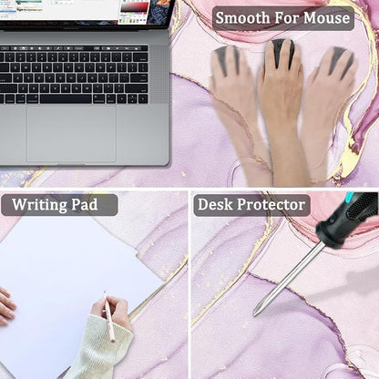 Large Mouse Pad, Desk Mat for Desktop, Dual Side PU Leather Waterproof Gaming Mousepad Desk Pad, Desk Protector Writing Pads Desk Accessories for Office and Home (A-Pink Marble, 31.5''X15.8'')