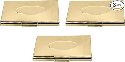 Stephanie Imports Set of 3 Slim & Minimalist Metal Business Card Holder Unisex Case (Gold Oval)