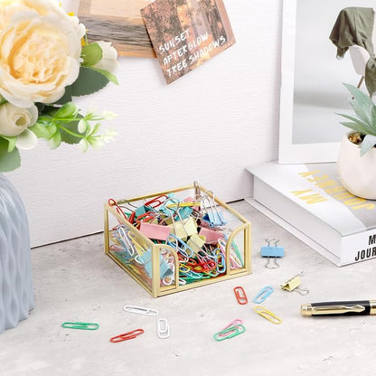 Glass Sticky Note Holder, Gold Post It Note Dispenser for Desk,3 x 3 Inch Post It Note Holder,Stylish Sticky Note Dispenser for Home Office Desk