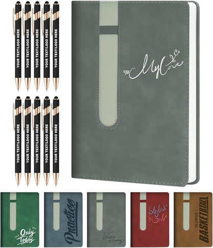 ENOMY Personalized Notebook Journal with 10 PC Pens Gifts Set Custom Notebook 240 Pages A5 Lined Journal for Men Women Hardcover Notebooks for Work College Graduation Gifts, Grey