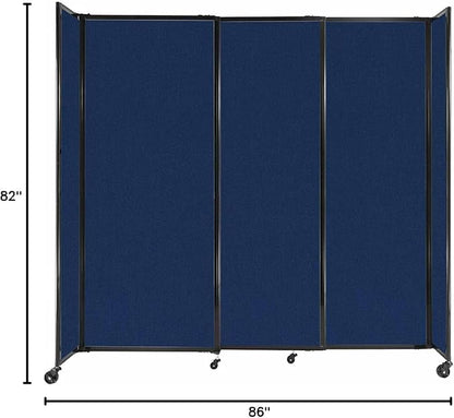 Versare Straightwall Sliding Portable Wall Partition | Freestanding Office Dividers | Locking Wheels | Temporary Room Separator | 7'2'' Wide x 6'10'' Tall Navy Blue Fabric Panels