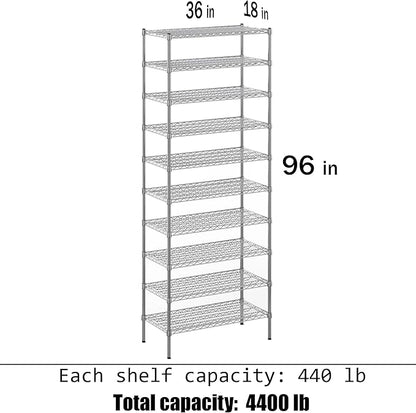 Regal Altair 18" Deep x 36" Wide x 96" Height Wire Shelving Kit | 10-Tier | NSF Commercial Storage Rack Unit