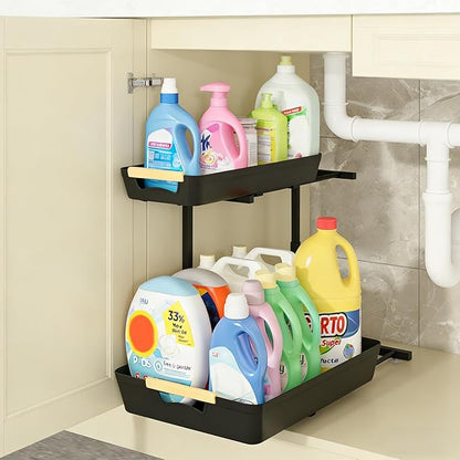 AMEDELE Under Sink Organizer,2 Tier Pull Out Adjustable Height Under Cabinet Storage,Under Sink Storage for Kitchen Bathroom Cabinet(1 Pack)