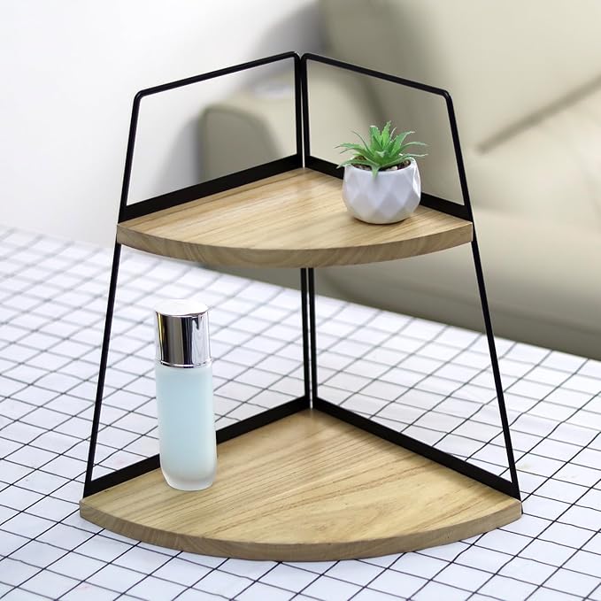2 Tier Bathroom Counter Organizer,Standing Rack Cosmetic Holder,Wood Bathroom Organizer,Vanity Organizer Bathroom Counter Tray,for Bathroom,Bedroom (Log Color)