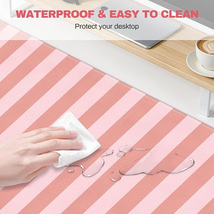 Leather Desk Pad Protector,Orange Striped Office Desk Mat, Large Mouse Pad PU Leather Desk Blotter, Waterproof Laptop Desk Writing Pad Computer Keyboard Pad for Office Home