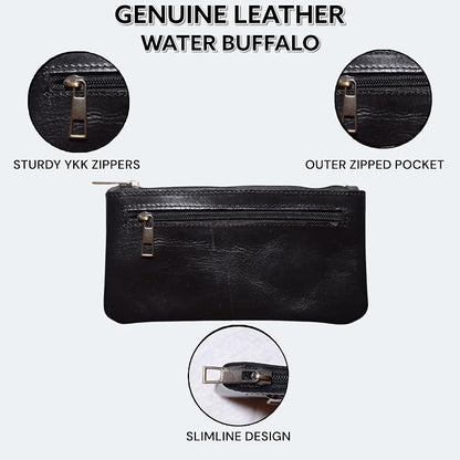 Vintage Leather Pencil Case Pouch, Pen Pouch for Work and University, for Men and Women Elegant & Practical Brown Leather Pencil Cases for Adults Perfect for Office (Black) (Black)