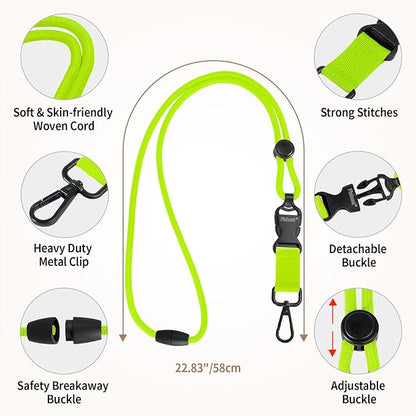 Fishent Breakaway Neck Lanyards for ID Badges, Adjustable Durable Heavy Duty Lanyard with Detachable Buckle for Keys Holder (Neon)