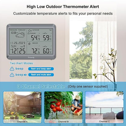 DreamSky Weather Station Indoor Outdoor Thermometer Wireless - Atomic Clock with Indoor/Outdoor Temp, Date & Day, Battery Powered, Home Weather Forecast Clock with Inside Outside Temperature Humidity