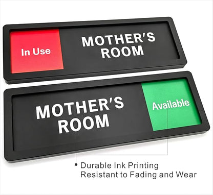 Mother's Room Sign – Privacy In Use / Available Slide Switch Sign, Premium Durable Acrylic Material, Super Strong Self-Adhesive, Quick Installation, Suitable For Your Home And Business ( 9×3 Inches, Black)