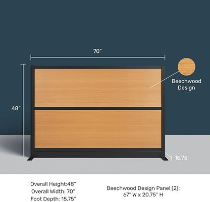 Stand Up Desk Store Beechwood Aesthetic Modular Walls | 70" W x 48" H Modular Room Dividers with Natural-Looking Woodgrain Finish for Offices, Classrooms, and More