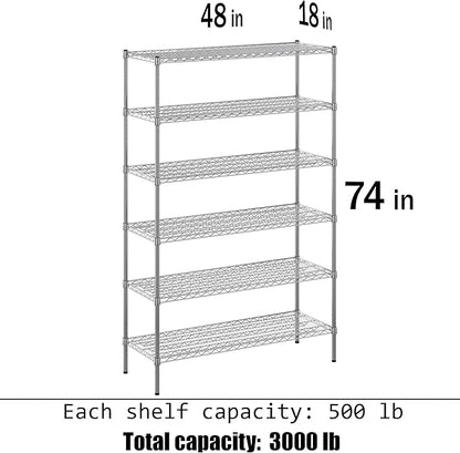 Regal Altair 18" Deep x 48" Wide x 74" Height Wire Shelving Kit | 6-Tier | NSF Commercial Storage Rack Unit