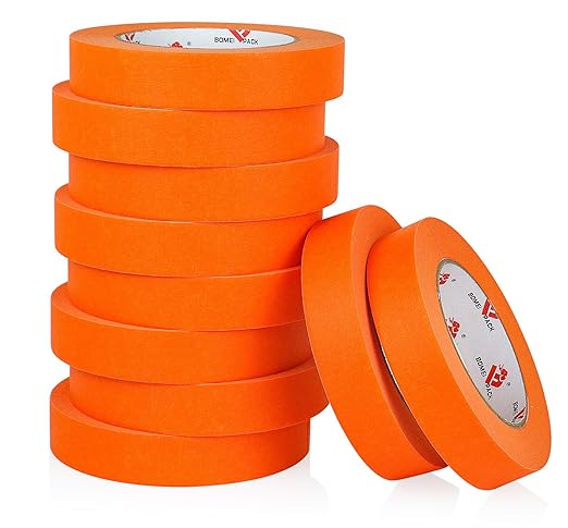 BOMEI PACK Orange Painters Tape 1 Inch - Paint Tape 10 Rolls x 1 Inch x 55 Yards - Painter's Tape Orange Masking Tape for Walls Painting, DIY Crafting, Decoration, and School Project, Total 550 Yards