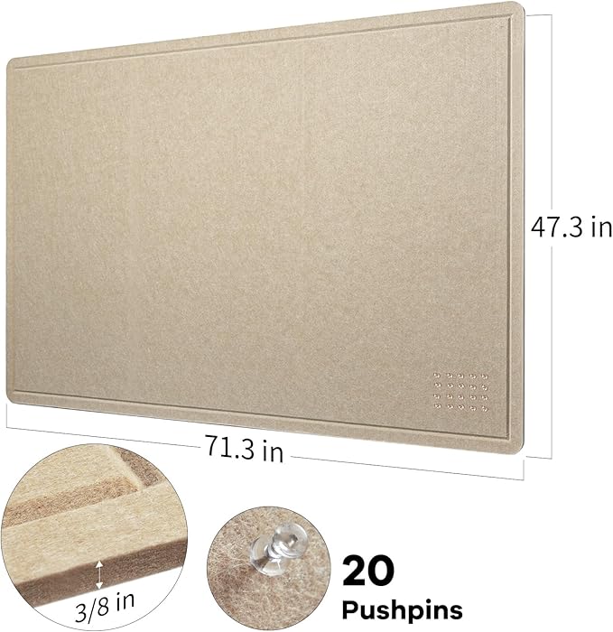 Large Bulletin Board - 72 x 48 Inches, Decorative Felt Pin Board for Wall - 6' x 4' Foldable Photo Display Board with Self-Adhesive Tape, Includes 20 Push Pins - Beige Brown