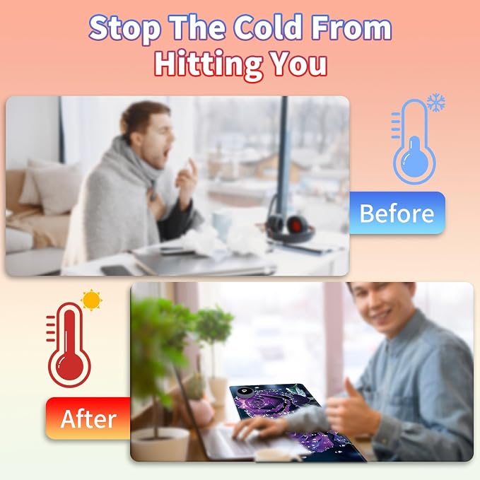 Heated Desk Pad Large Mouse Pad 31.5 x 13 inch with 3 Levels Heating & Auto Shut-Off Warm Mouse pad PU Leather Computer Mousepad for Home Office Work - Purple Rose Flower