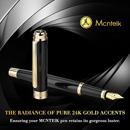 MCNTEIK 317 Fountain Pen,Stunning Luxury Piano Lacquer,18K Gilded Nib(Medium),Gorgeous 24K Gold Finish, Ink Converter,Trustworthy Gift for Men&Women-Elegant,Executive,Nice Pens for Writing, BK-M