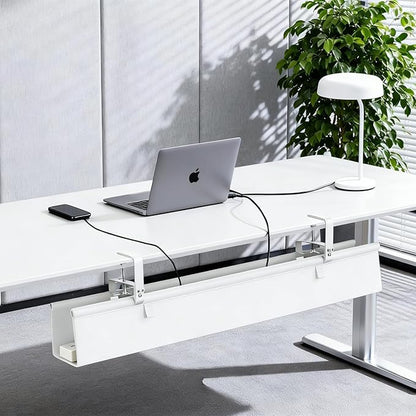 Oxford Cloth Under Desk Cable Management Tray,No-Drill 36" Desk Cable Management Organizer with Clip/Screw Installation,Fabric Cable Management for Home,Office & Gaming Computer(White)