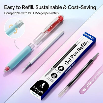 WRITECH Switch Gel Ink Pens: 0.5mm Black Ink Pen Retractable Silent and Clicky Soft Grip Fine Point Pen for Journaling Smooth Writing Quick-dry No Bleed 5ct